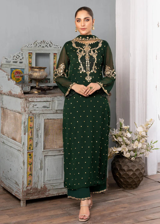 PREET | Green Chiffon Embroidered Suit