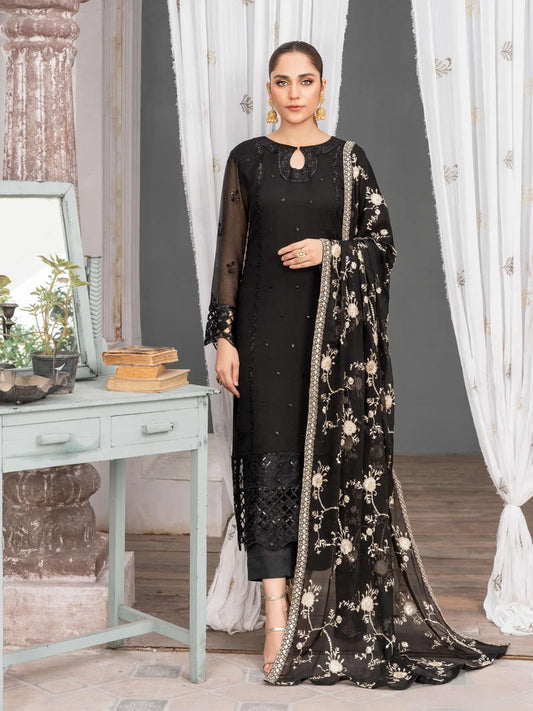 NUREH | Black Chiffon Embroidered Suit