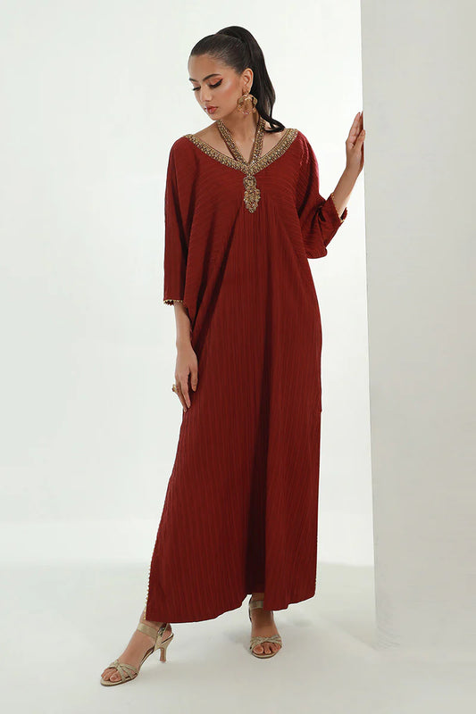 Nomani | Burgundy Embellished Kaftan