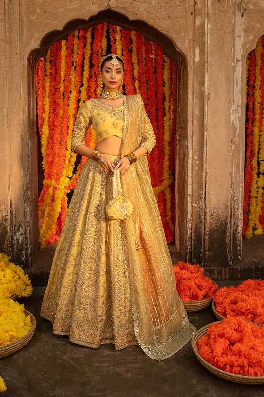 CHIRAGH | Yellow Raw Silk Embellished Lehenga Choli