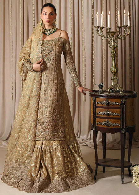 Zunia | Gold Chiffon Hand Embellished Gharara