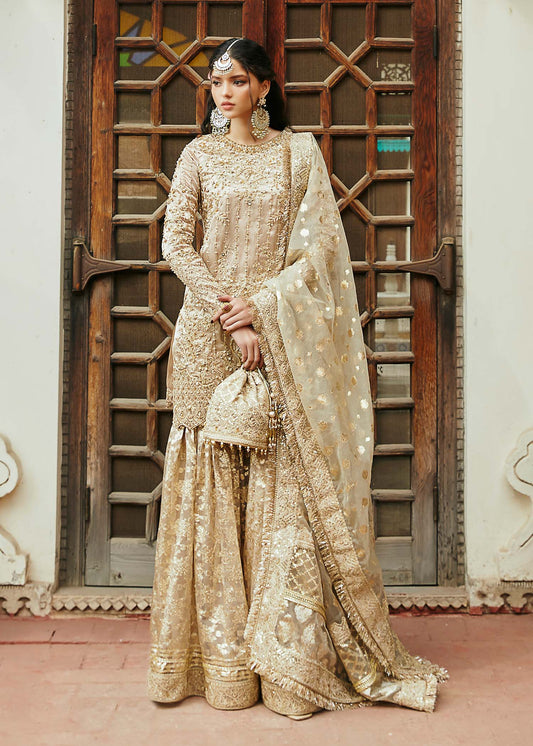 Chaman | Gold Embellished Pure Tissue Gharara