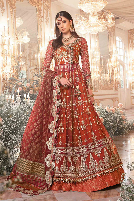 Maria B | Maroon Organza Mbroidered Embellished Lehenga