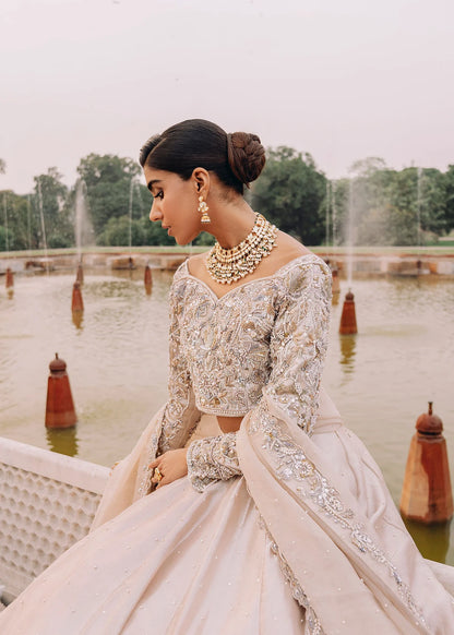 Noor Bano | Ivory Tissue Embellished Lehenga Choli