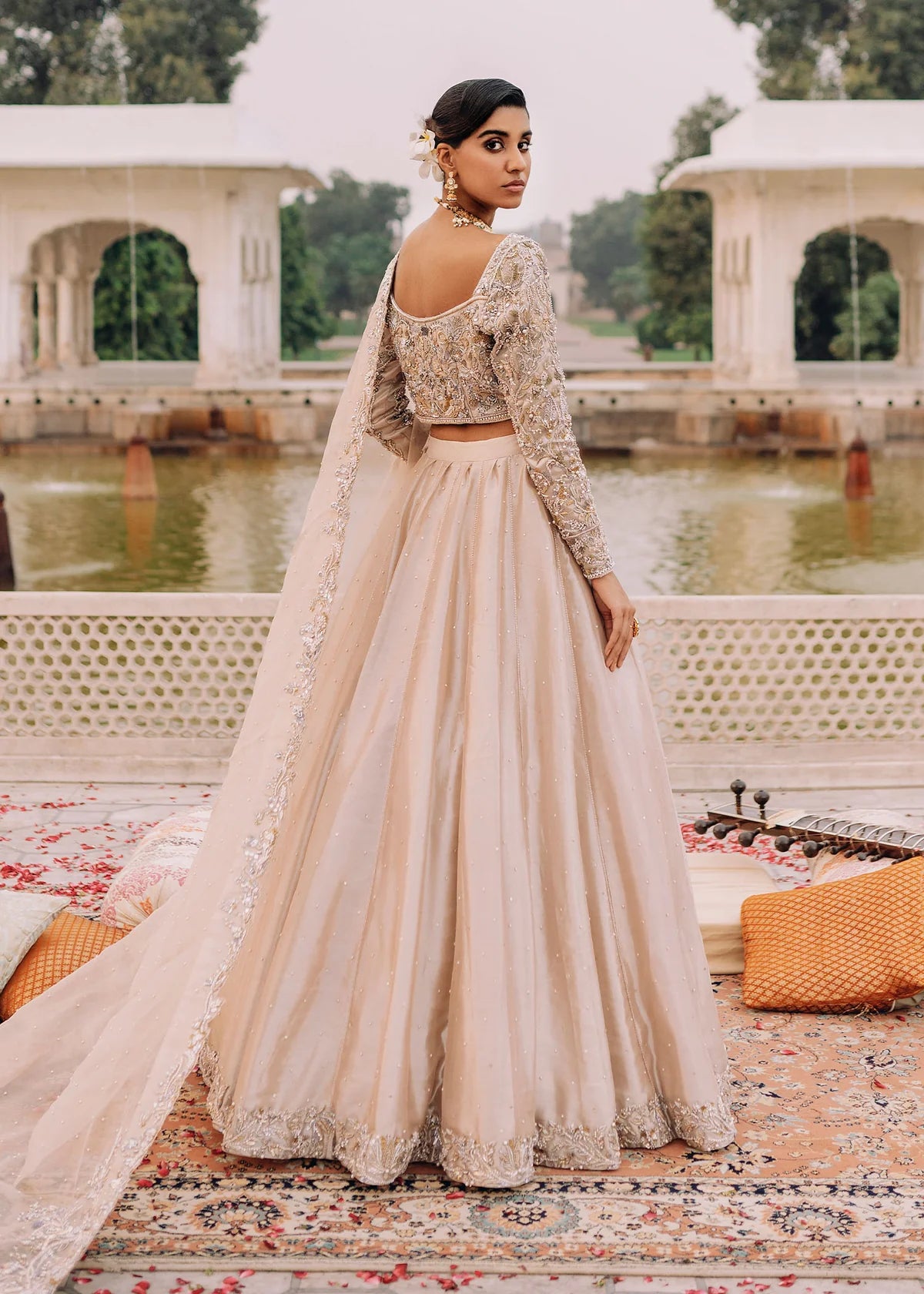 Noor Bano | Ivory Tissue Embellished Lehenga Choli