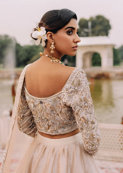 Noor Bano | Ivory Tissue Embellished Lehenga Choli