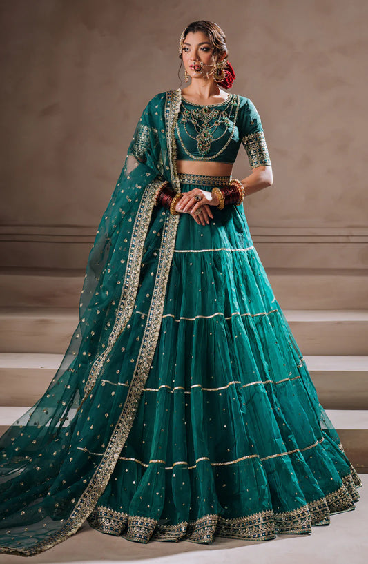 NOOR E JAAN | Sea Green Silk Embroidered Lehenga Choli