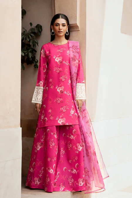 Esra | Hot Pink Silk Lawn Sharara