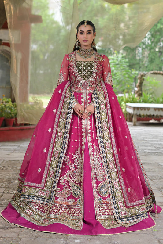 Qalamkar | Pink Net Gotta Embroidered Lehenga