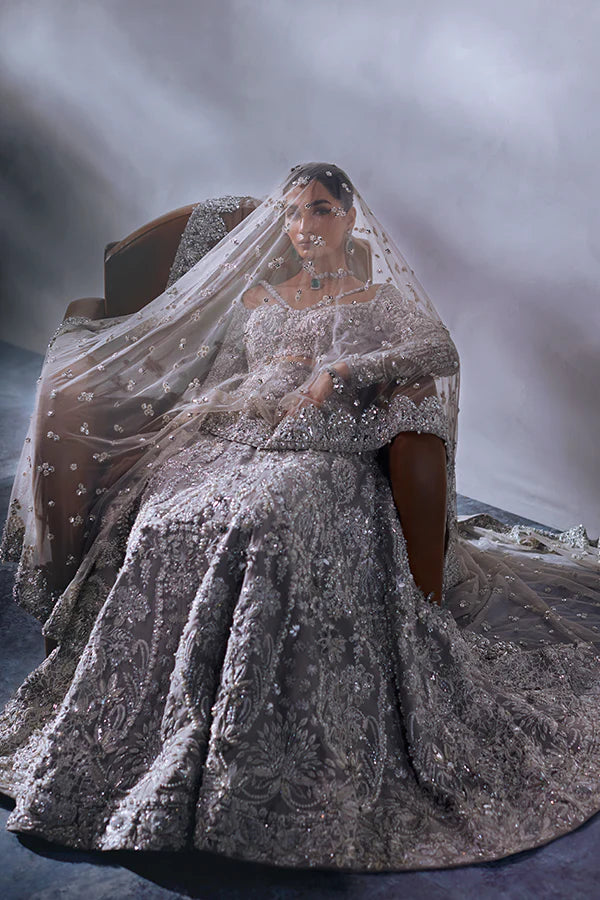 Soraya | Grey Organza Embellished Bridal Lehenga Choli