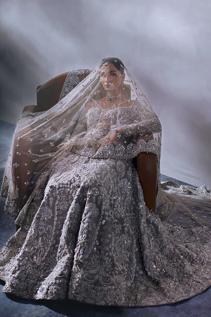 Soraya | Grey Organza Embellished Bridal Lehenga Choli