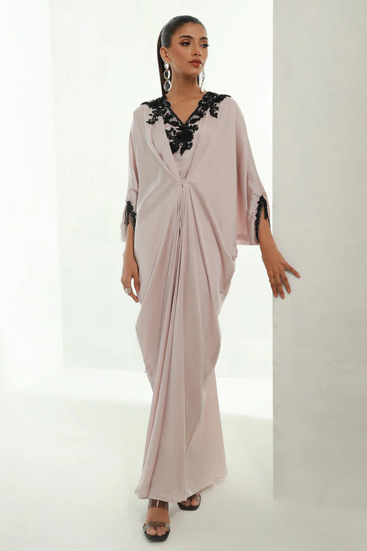 Ebony | Ivory Pleated Embellished Kaftan