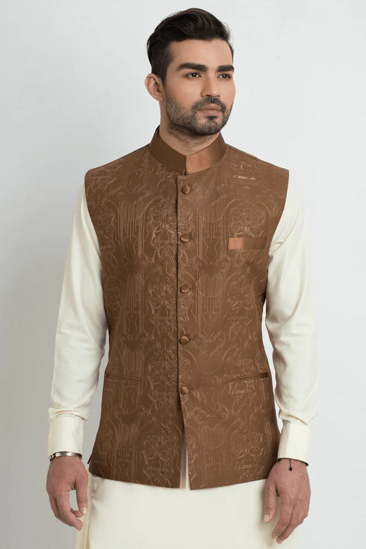 Elegant Medium Brown Silk Waistcoat