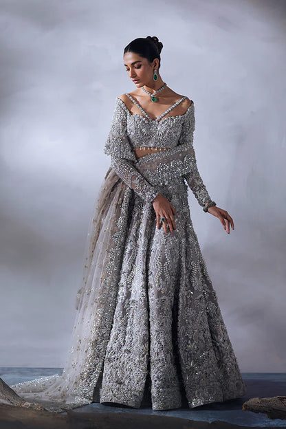 Soraya | Grey Organza Embellished Bridal Lehenga Choli