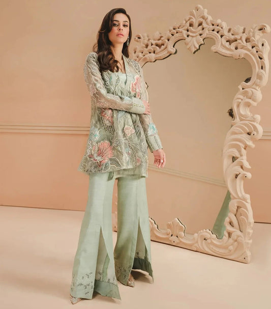 Flora | Sage Green Embroidered & Embellished Co Ord Set