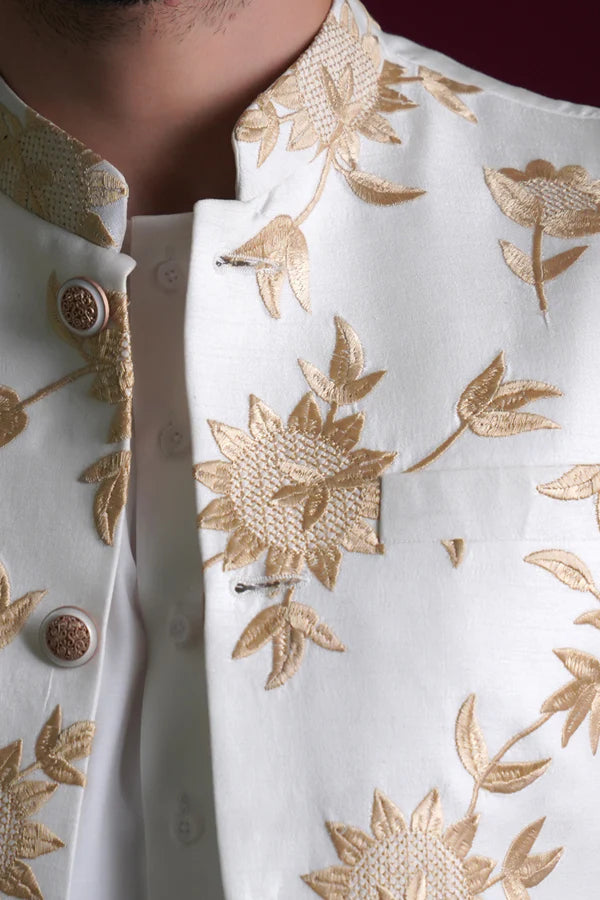 Ghalib Off-White & Gold Embroidered Waistcoat