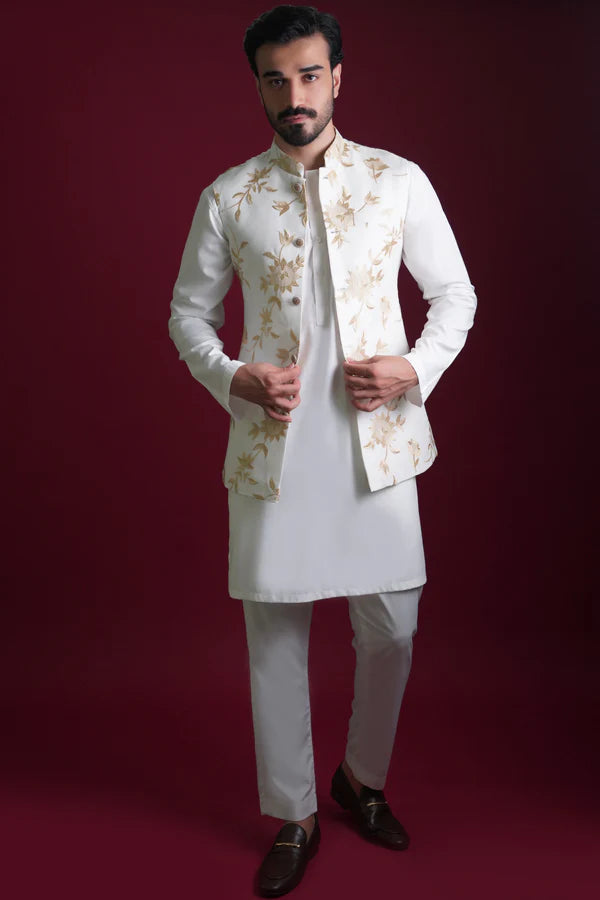 Ghalib Off-White & Gold Embroidered Waistcoat