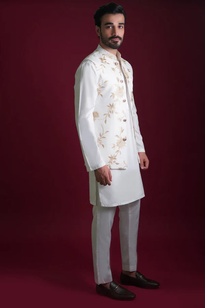 Ghalib Off-White & Gold Embroidered Waistcoat