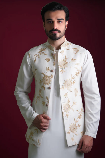 Ghalib Off-White & Gold Embroidered Waistcoat