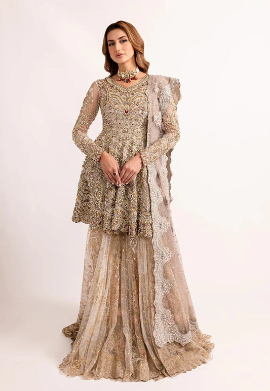 Umber | Gold Net Embellished Bridal Gharara