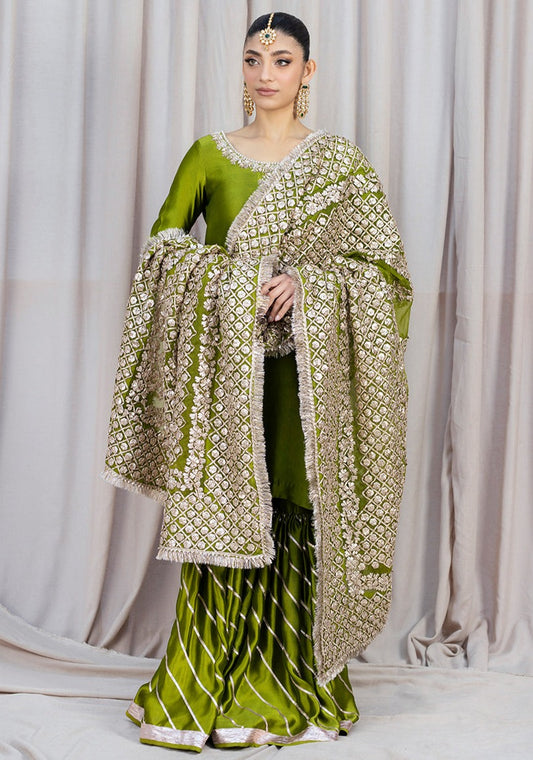 HINNA | Green Silk Embellished Gharara