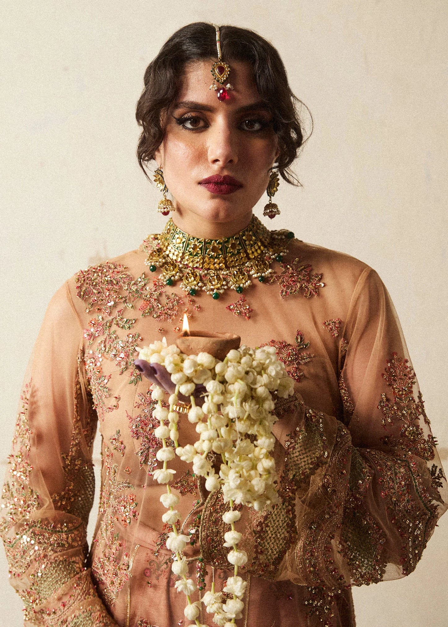 Hussain Rehar | Beige Net Embroidered Embellished Sharara