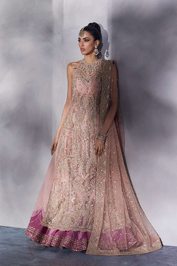 Soraya | Peach Net Embellished Bridal Lehenga