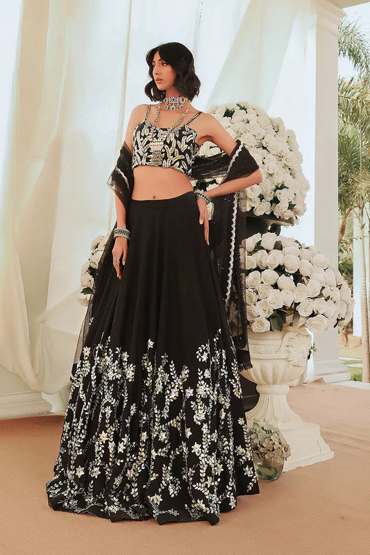 Sofia | Black Raw Silk Hand Embellished Lehenga Choli