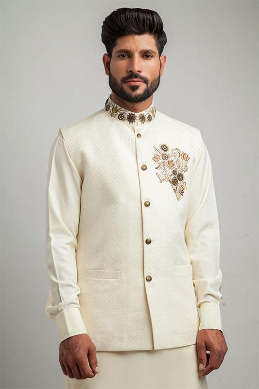 Ivory Brocade Embroidered Waistcoat