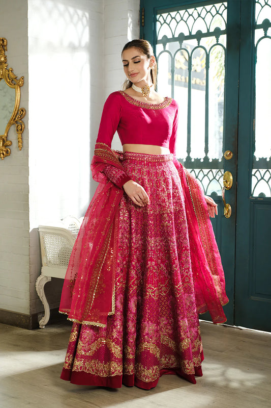 Saira Rizwan | Fuschia Pink Silk Embellished Lehenga