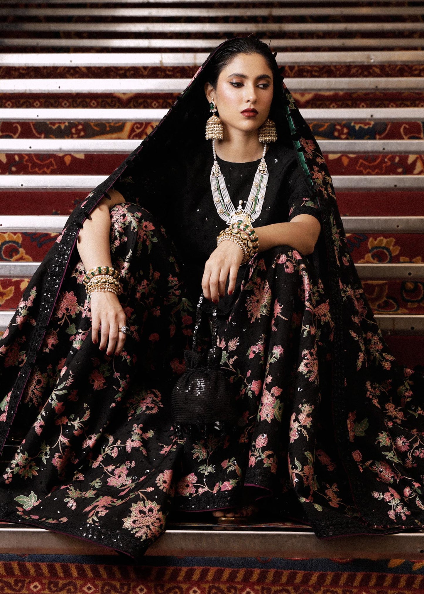 Hussain Rehar | Black Silk Embellished Sharara