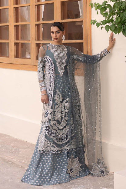 Zari | Maryam Hussain Grey Net Embroidered Hand Embellished Sharara