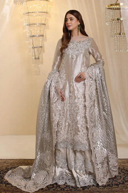 Lunar | Silver Rose Gold Premium Tissue Embroidered Embellished Sharara