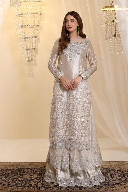 Lunar | Silver Rose Gold Premium Tissue Embroidered Embellished Sharara