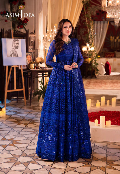 Asim Jofa | Blue Embroidered Embellished Chiffon Gown