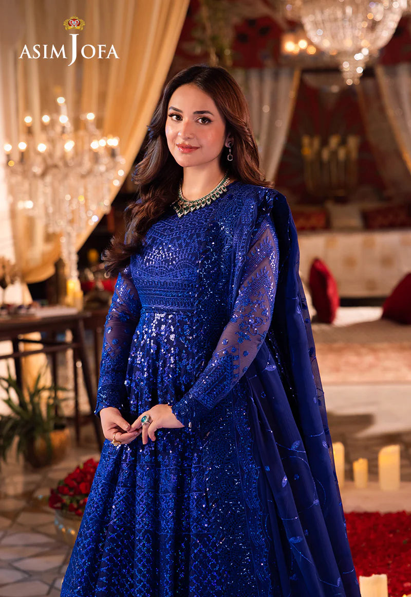 Asim Jofa | Blue Embroidered Embellished Chiffon Gown