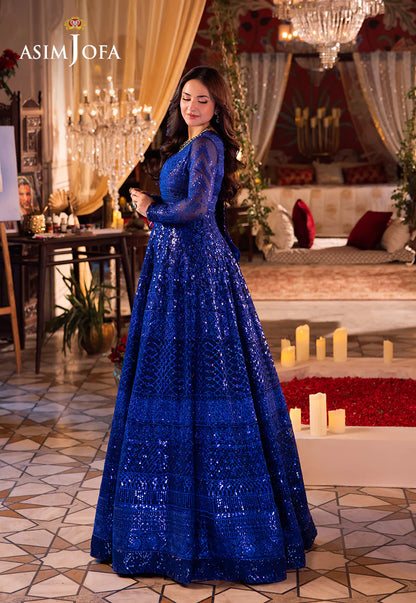 Asim Jofa | Blue Embroidered Embellished Chiffon Gown