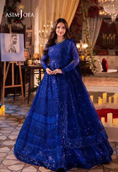 Asim Jofa | Blue Embroidered Embellished Chiffon Gown