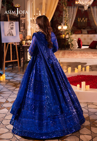 Asim Jofa | Blue Embroidered Embellished Chiffon Gown