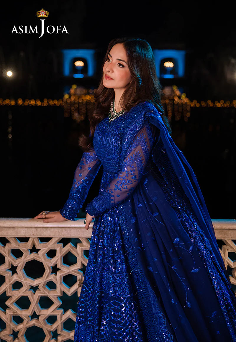 Asim Jofa | Blue Embroidered Embellished Chiffon Gown