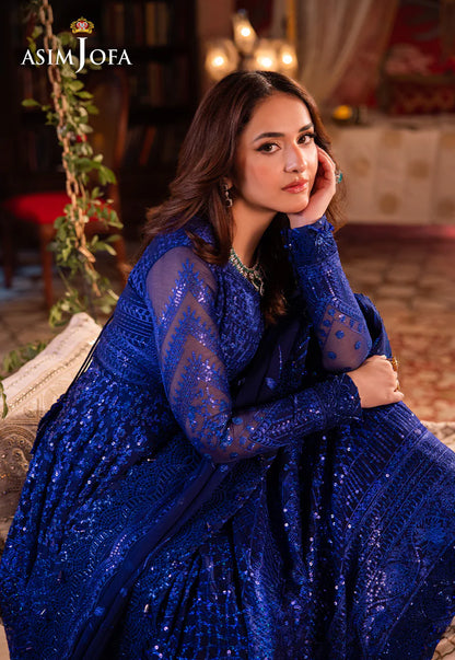 Asim Jofa | Blue Embroidered Embellished Chiffon Gown