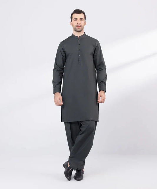 2 Piece | Dark Grey Cotton Jacquard Kurta Shalwar