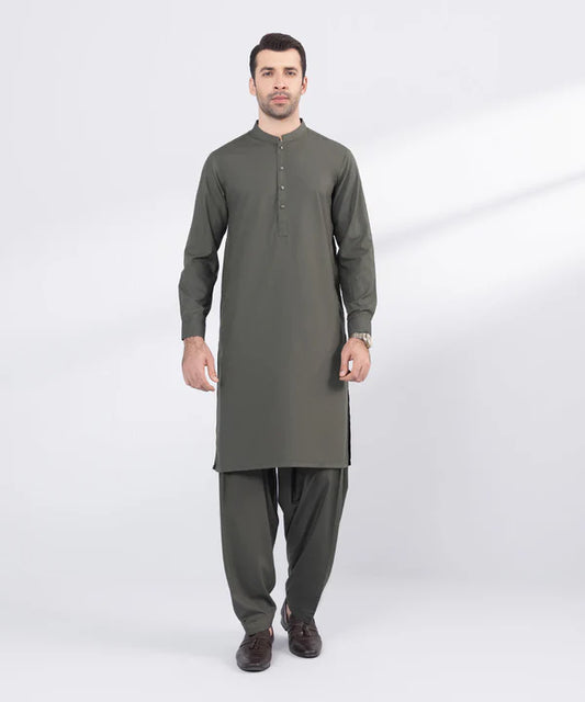 2 Piece | Olive Green Wash and Wear Kurta Shalwar