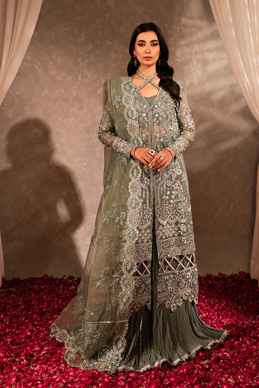 Mehr | Grey Green Organza Hand Embellished Sharara