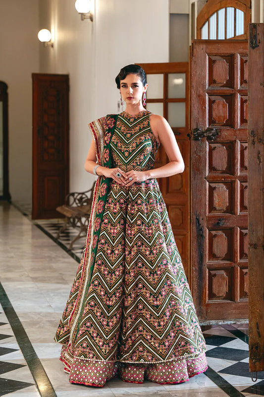 Saira Rizwan | Emerald Green Net Hand Embellished Lehenga