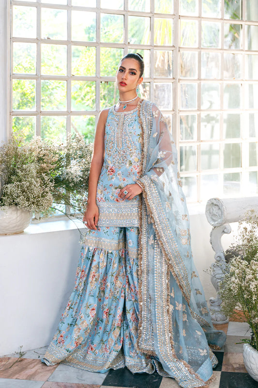 Saira Rizwan | Ice Blue Silk Embellished Gharara