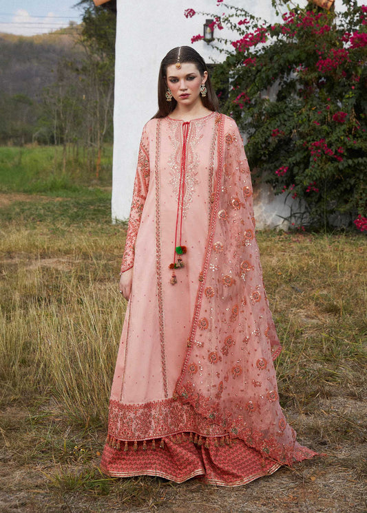 Hussain Rehar | Peach Embroidered Lawn Sharara