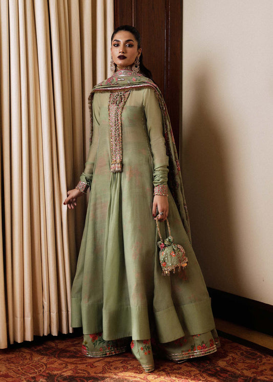 Hussain Rehar | Pistachio Chanderi Silk Pishwas Sharara