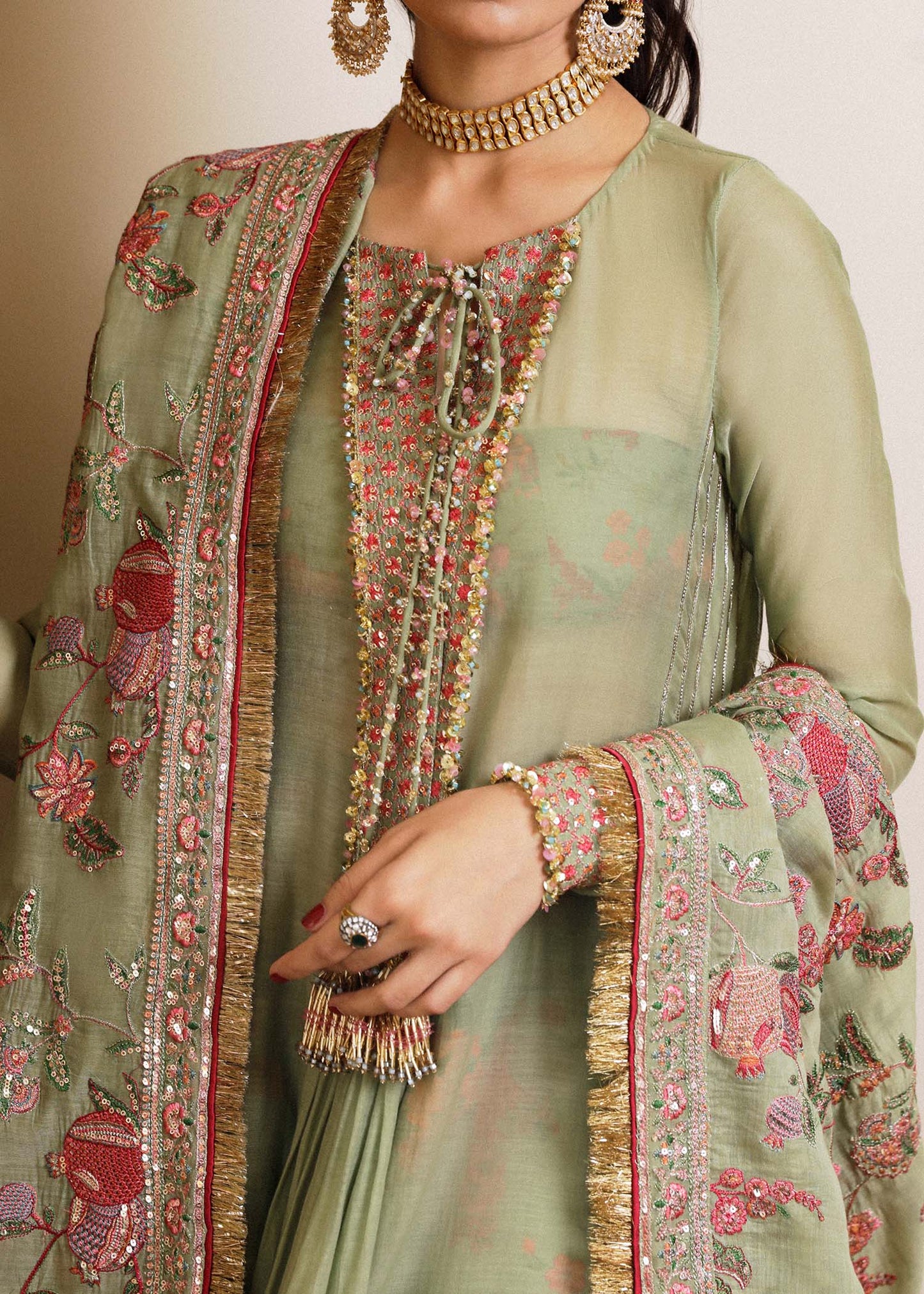 Hussain Rehar | Pistachio Chanderi Silk Pishwas Sharara