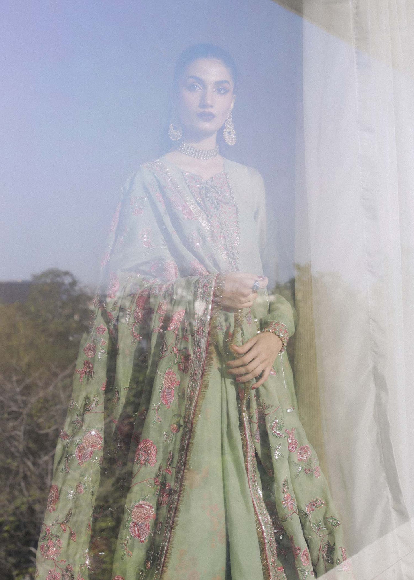 Hussain Rehar | Pistachio Chanderi Silk Pishwas Sharara